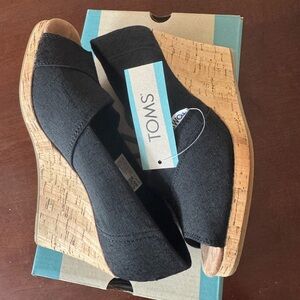 TOMS Black Cork Wedge Shoes